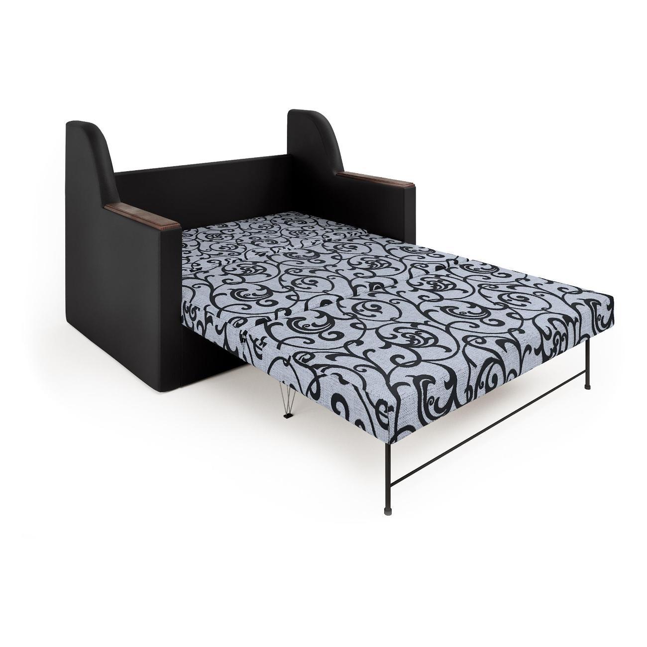 Диван Шарм-Дизайн Дуэт раскладной экокожа черный и узоры