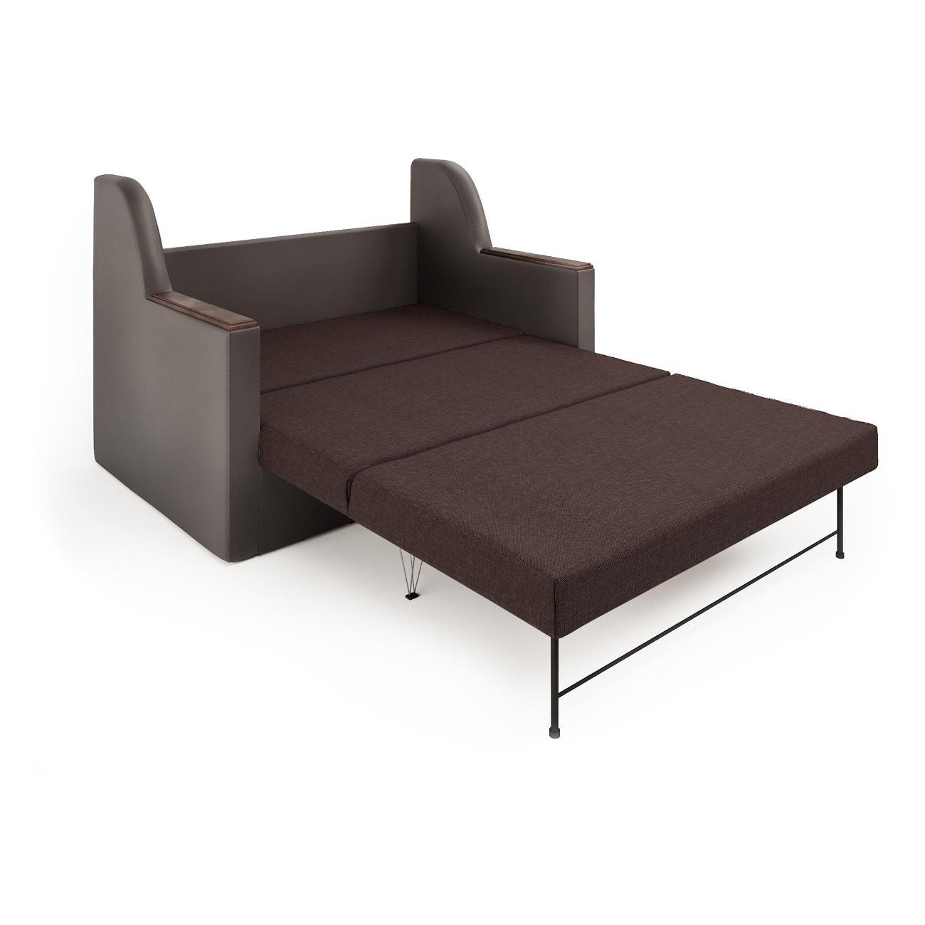 Диван Шарм-Дизайн Дуэт раскладной экокожа шоколад и рогожка