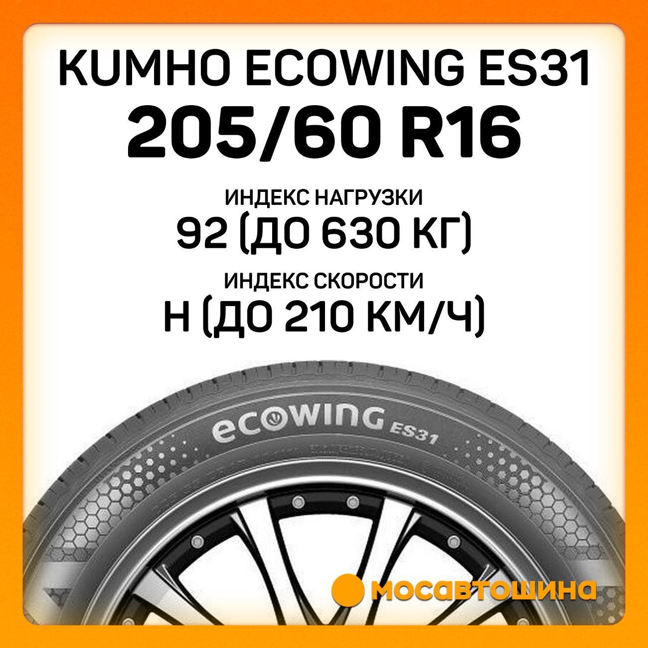 Шина автомобильная Kumho Ecowing ES31 205/60 R16 92H