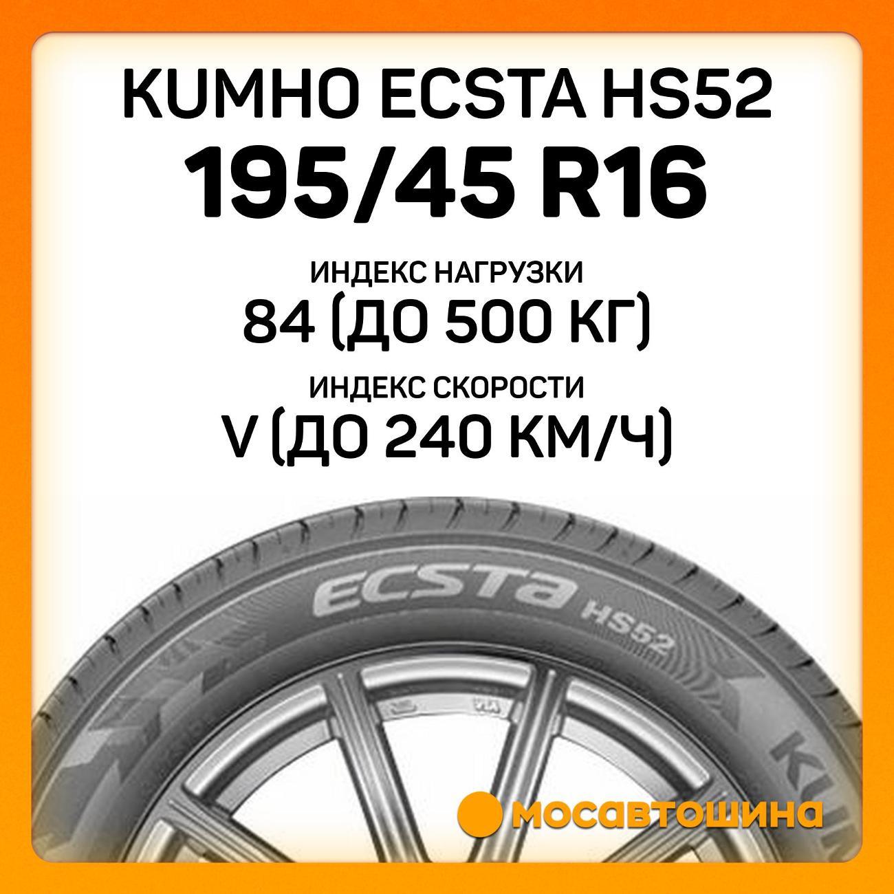 Шина автомобильная Kumho Ecsta HS52 195/45 R16 84V XL