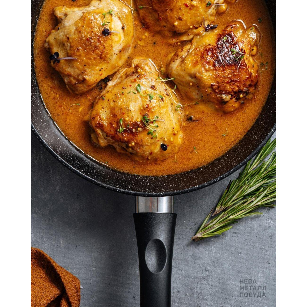 Сковорода Нева Металл Посуда антипригарная литая, Каменная Черный гранит, 24 с