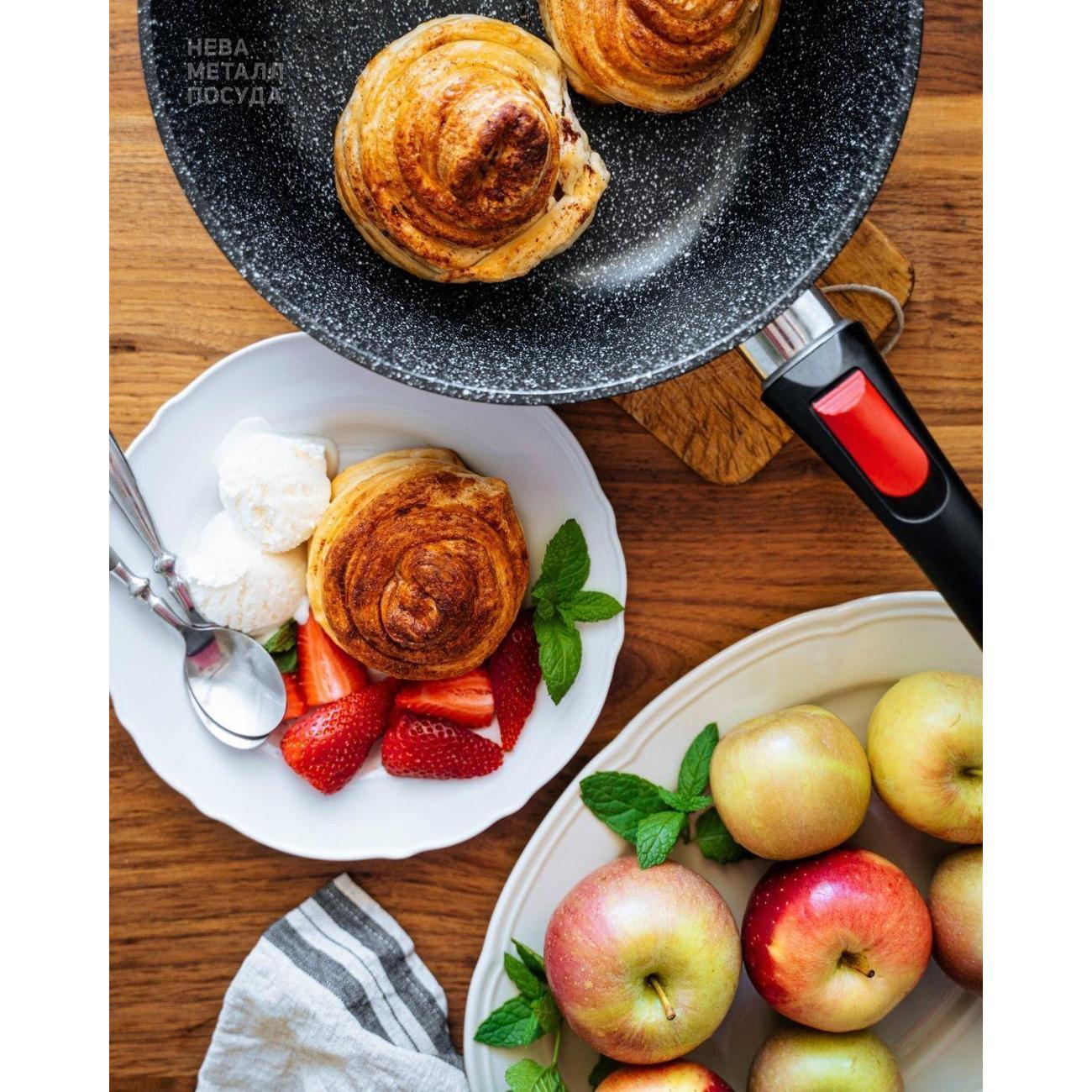 Сковорода Нева Металл Посуда сотейник 24 см Черный гранит со съемной ручкой