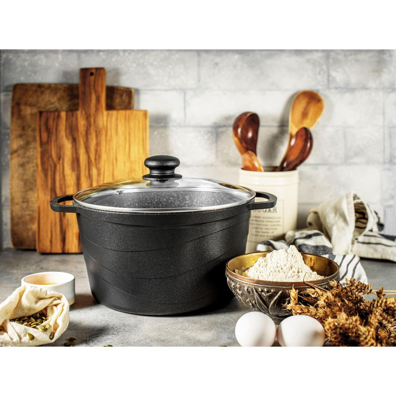 Кастрюля Нева Металл Посуда 4 л со стеклянной крышкой Литая Индукция Гранит