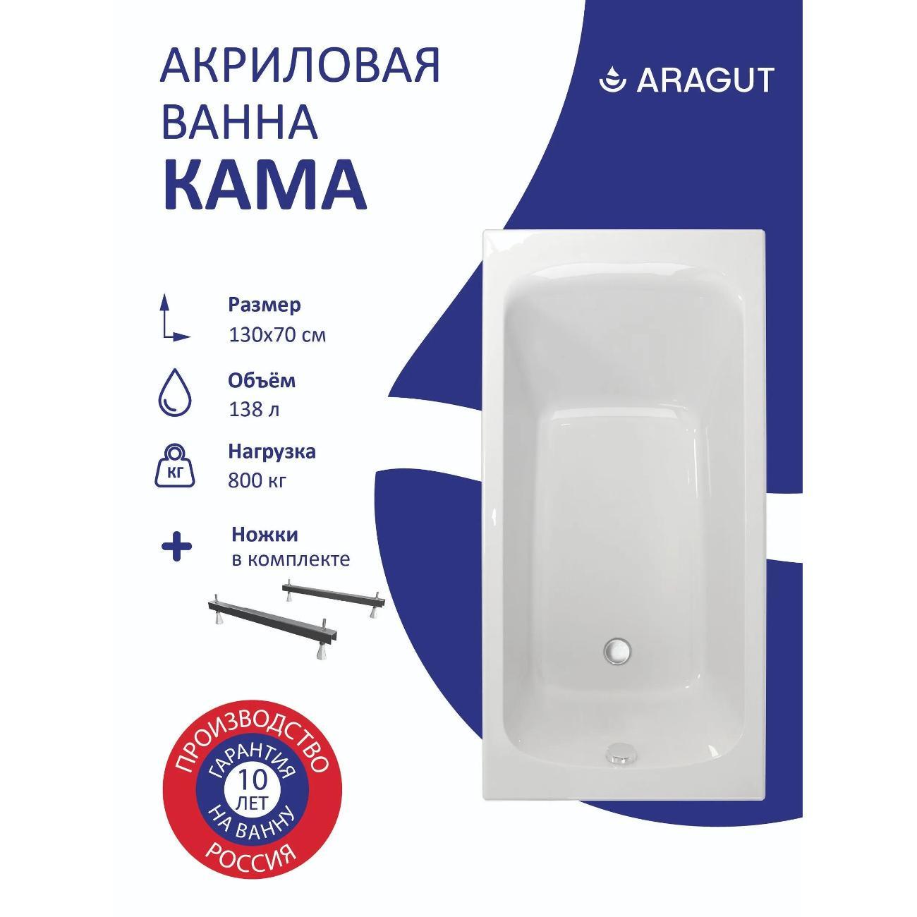 Ванна ARAGUT Акриловая Кама 130х70