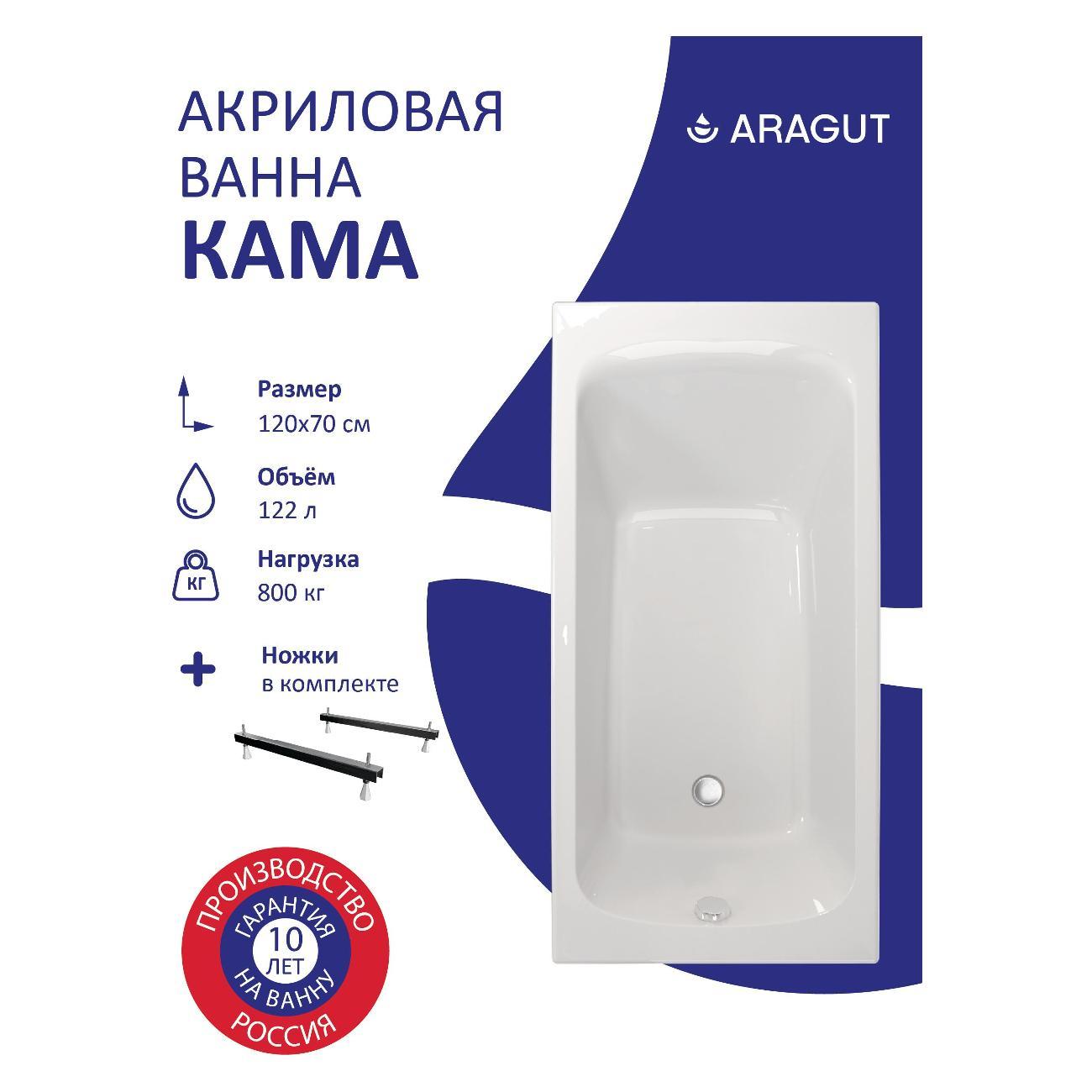 Ванна ARAGUT Акриловая Кама 120х70
