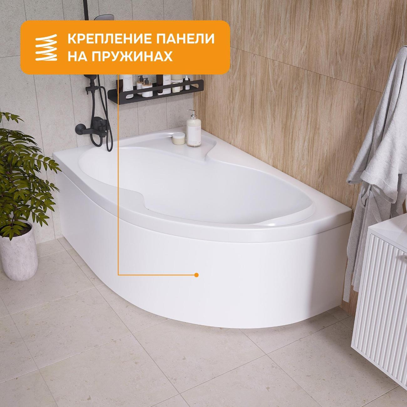 Ванна MODULEASY акриловая 160х105 см AURELIA в комплекте 4в1: Асимметричная левый угол, фронтальная панель, рама, слив-перелив 01аурел1610лкп