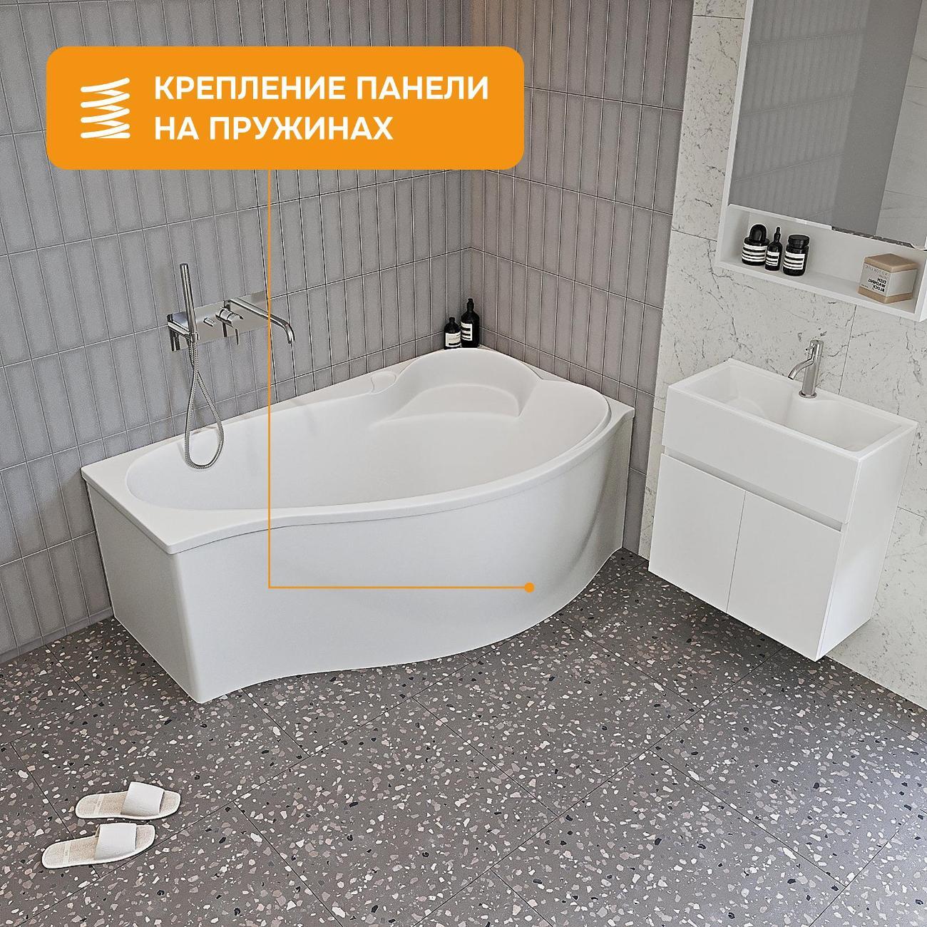 Ванна MODULEASY акриловая 160х95 см HAZEL в комплекте 4в1: Асимметричная правый угол, фронтальная панель, рама, слив-перелив 01хе1695пкп