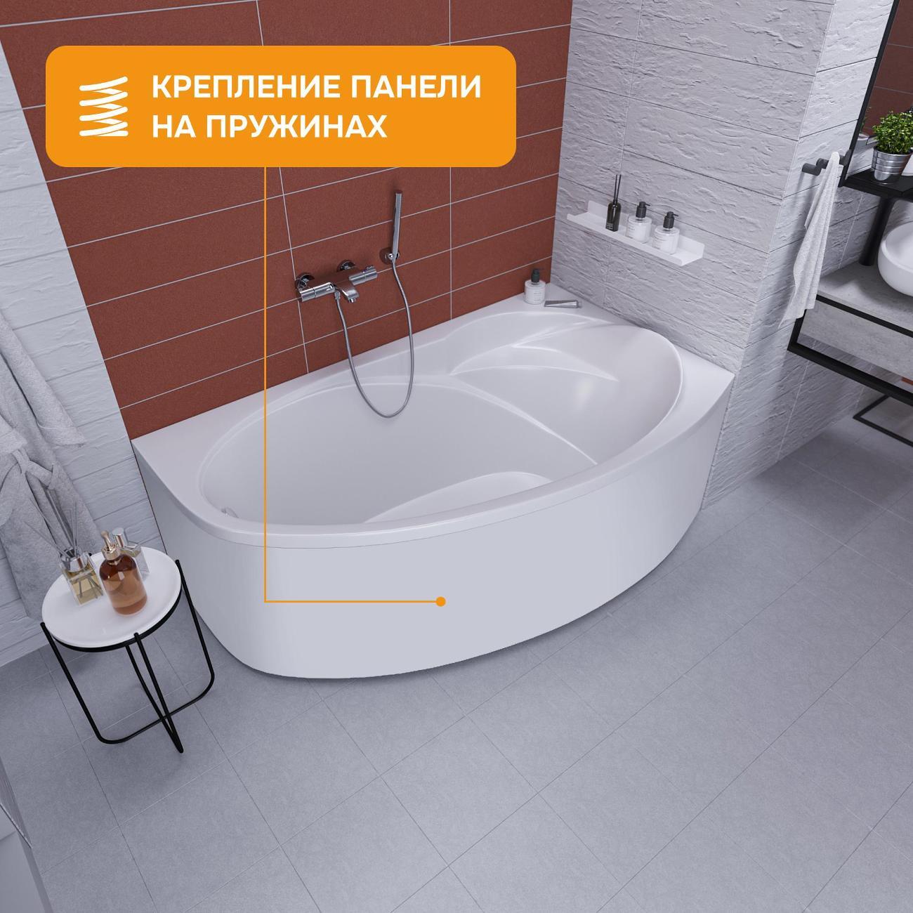 Ванна MODULEASY акриловая 160х95 см JAKE в комплекте 4в1: Асимметричная правый угол, фронтальная панель, рама, слив-перелив 01джей1695пкп