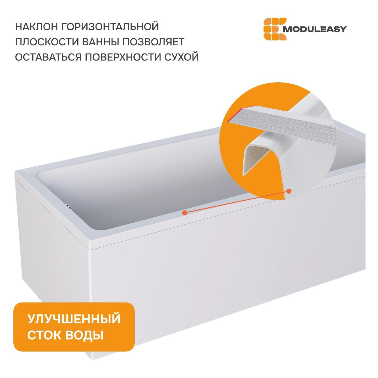 Ванна MODULEASY акриловая 160х75 см RUBY в комплекте 3в1: Прямоугольная, рама, слив-перелив 01руб1675кс2+