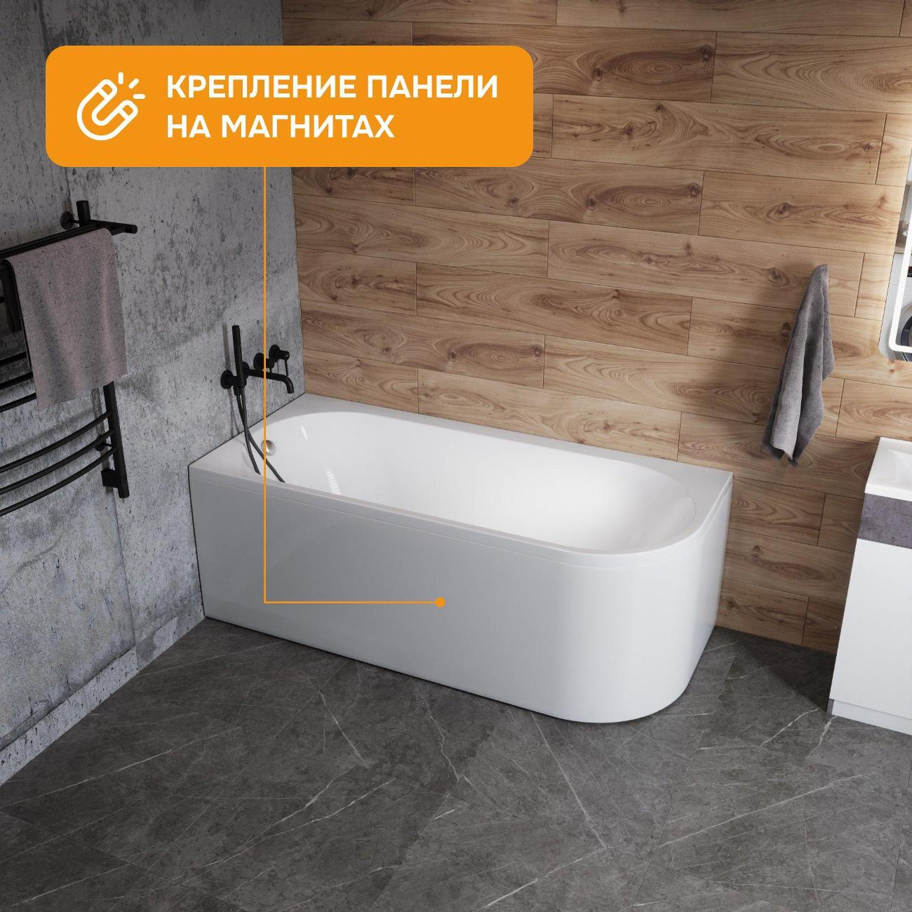 Ванна MODULEASY акриловая 170х75 см SAM MG в комплекте 4в1: Асимметричная левый угол, фронтальная панель, рама, слив-перелив 01сэм1775лкп