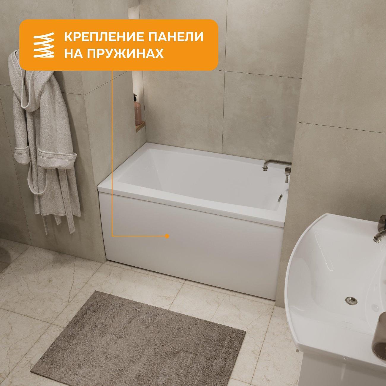 Ванна MODULEASY акриловая 120х70 см LORENZO в комплекте 4в1: Прямоугольная, фронтальная панель, рама, слив-перелив 01лор1270кп