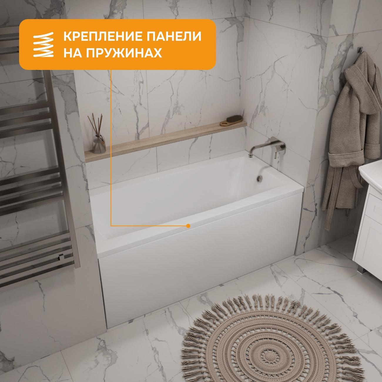 Ванна MODULEASY акриловая 150х70 см LORENZO в комплекте 4в1: Прямоугольная, фронтальная панель, рама, слив-перелив 01лор1570кп