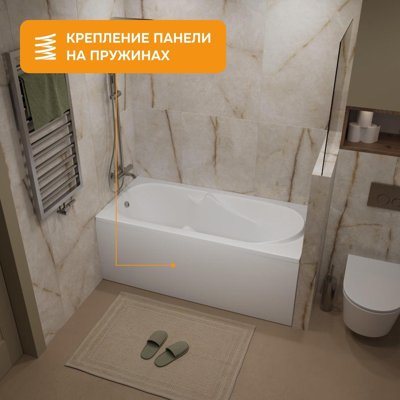 Ванна MODULEASY акриловая 150х70 см LENOR в комплекте 4в1: Прямоугольная, фронтальная панель, рама, слив-перелив 01лен1570кп