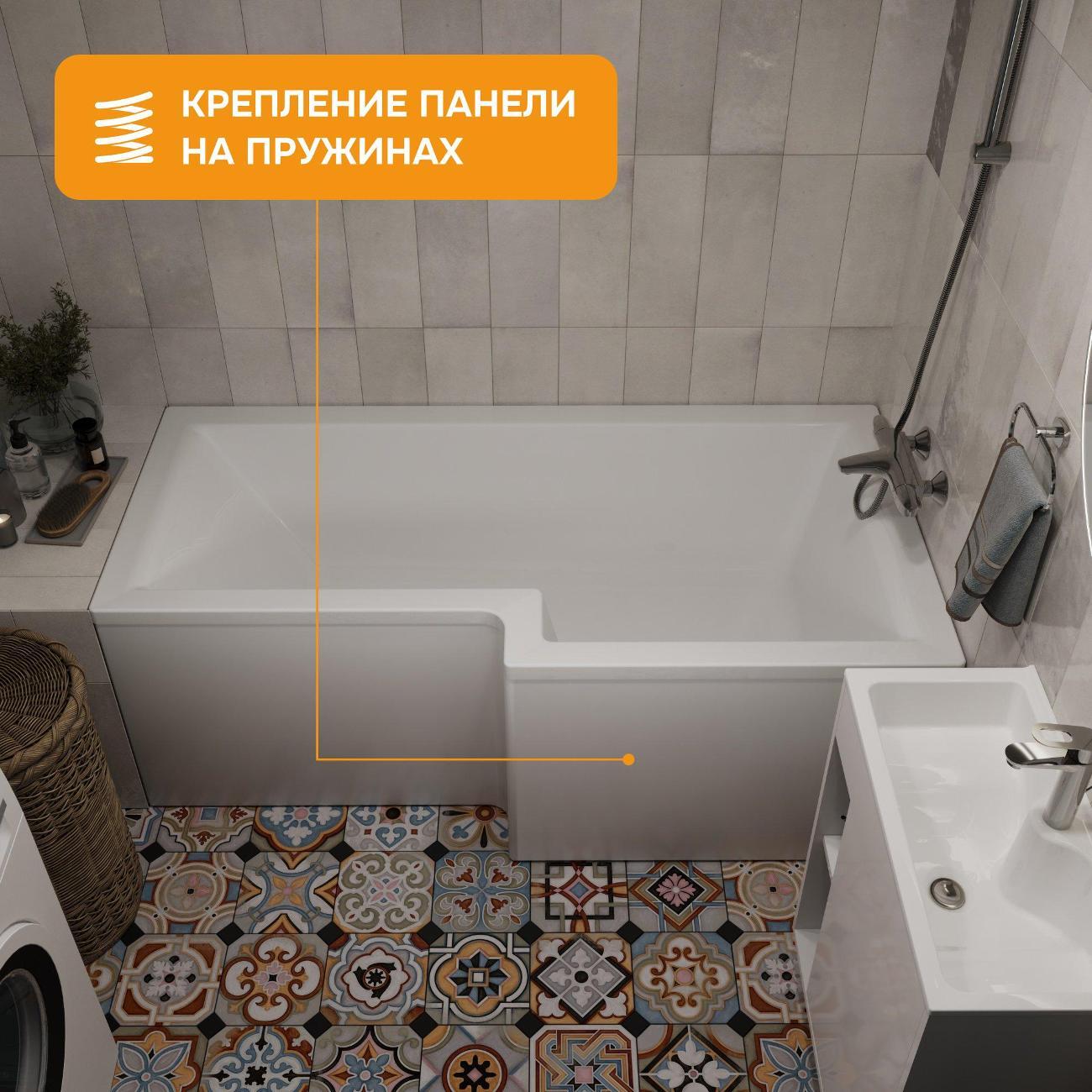 Ванна MODULEASY акриловая 165х85 см FINNEL в комплекте 4в1: Асимметричная правый угол, фронтальная панель, рама, слив-перелив 01фин16585пкп