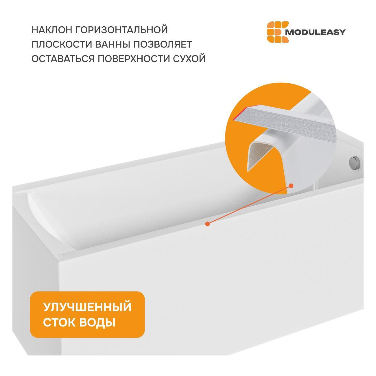 Ванна MODULEASY акриловая 150х70 см KANE в комплекте 3в1: Прямоугольная, рама, слив-перелив 01кейн1570кс2+