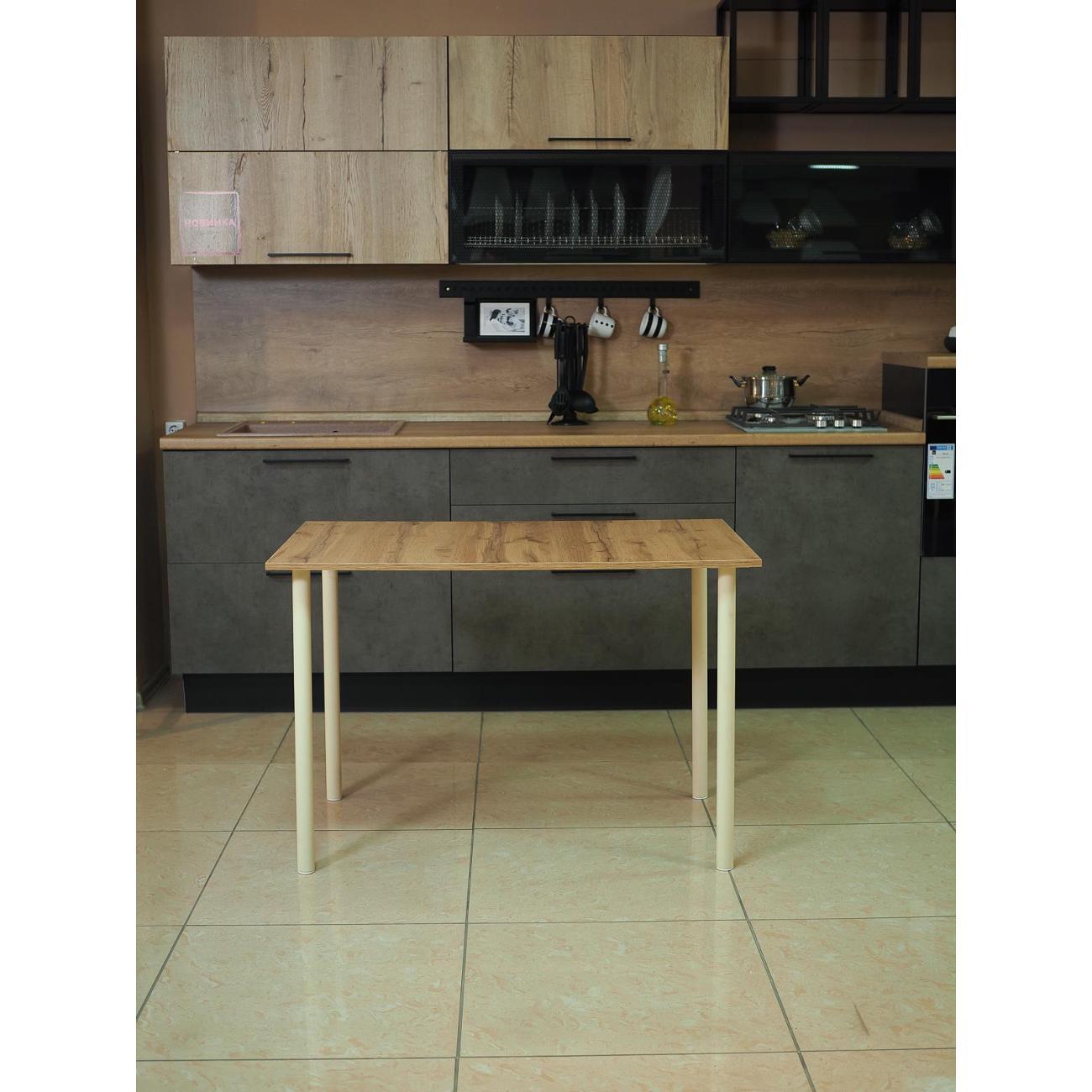 Стол обеденный Frenesie нераздвижной Слим лофт, дуб вотан, опоры металл кремовые, 110x70x75 см.