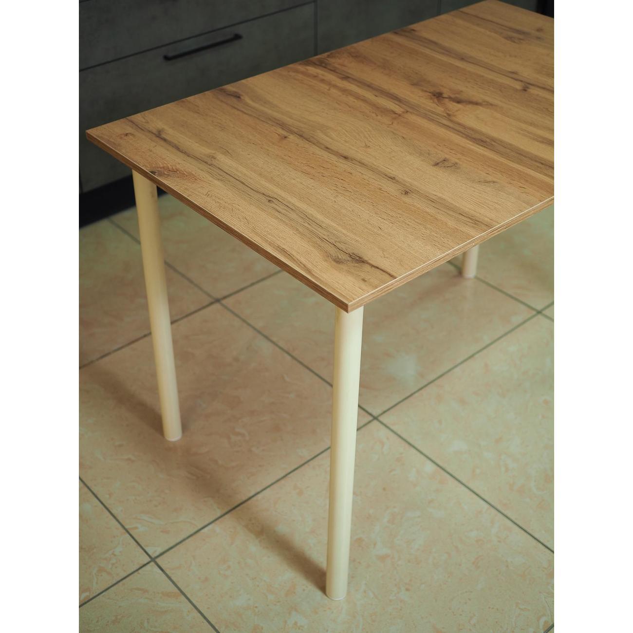 Стол обеденный Frenesie нераздвижной Слим лофт, дуб вотан, опоры металл кремовые, 110x70x75 см.