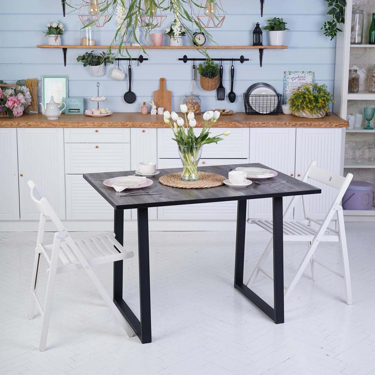 Стол обеденный Frenesie нераздвижной Турин лофт, сосна пандероса, опоры металл черные, 110х75х75 см.