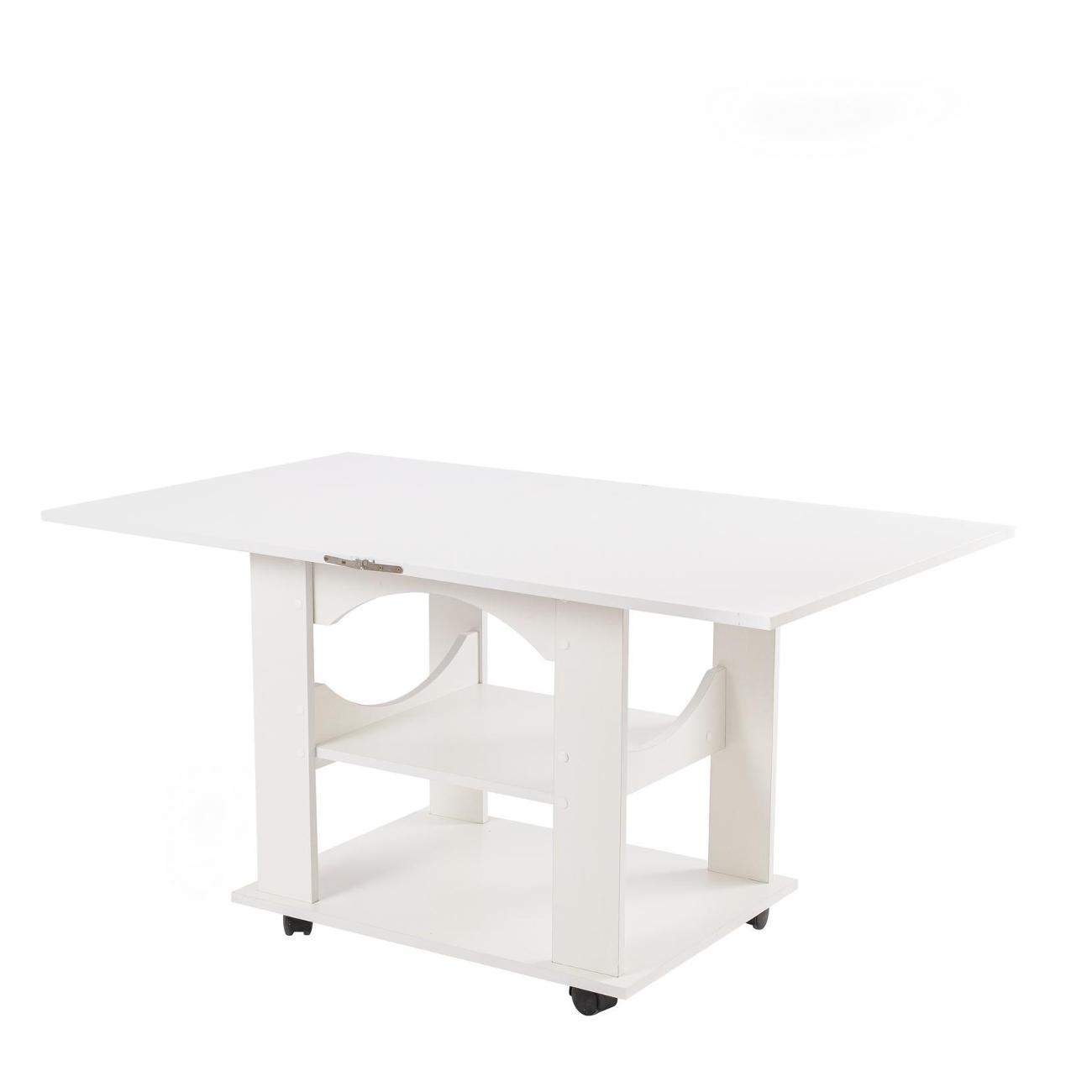 Стол журнальный Frenesie на колесиках раскладной в гостиную белый, трансформер, 60/120х70х63,4 см.