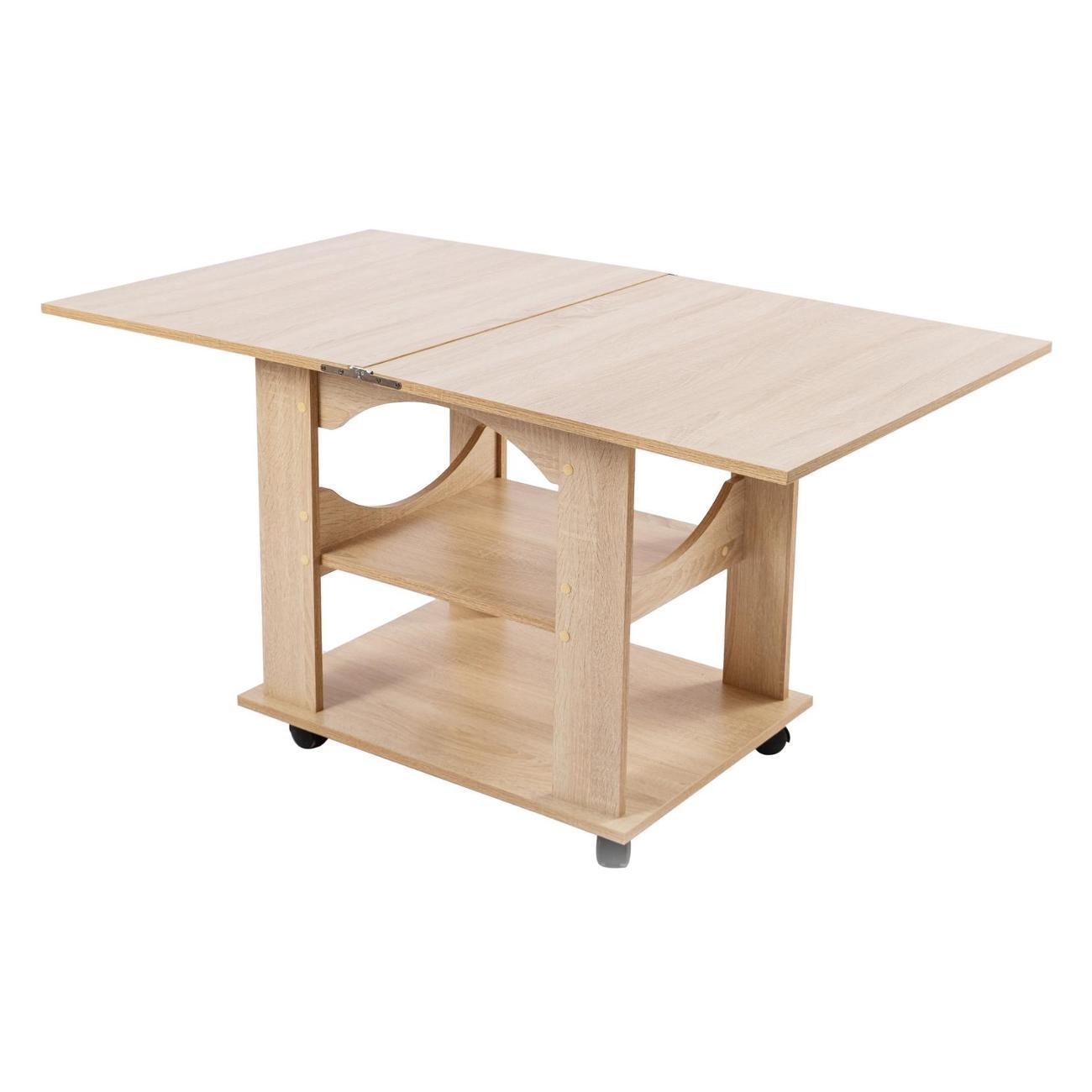Стол журнальный Frenesie на колесиках раскладной в гостиную, трансформер, дуб сонома, 60/120х70х63,4 см.