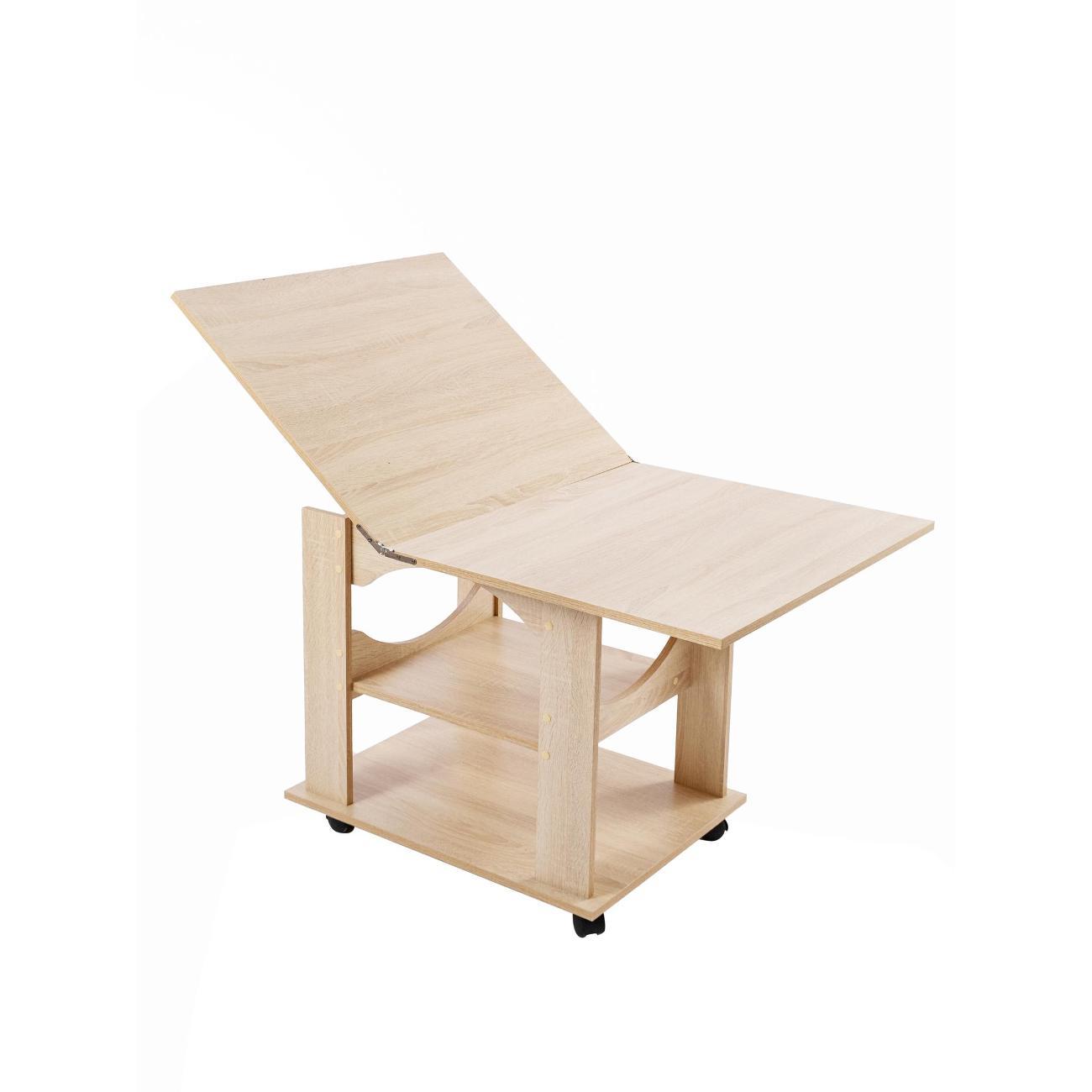 Стол журнальный Frenesie на колесиках раскладной в гостиную, трансформер, дуб сонома, 60/120х70х63,4 см.