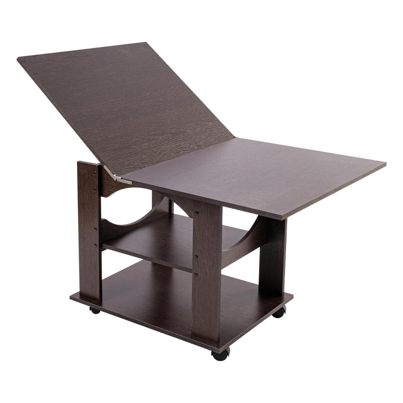 Стол журнальный Frenesie на колесиках раскладной в гостиную, трансформер, венге, 60/120х70х63,4 см.