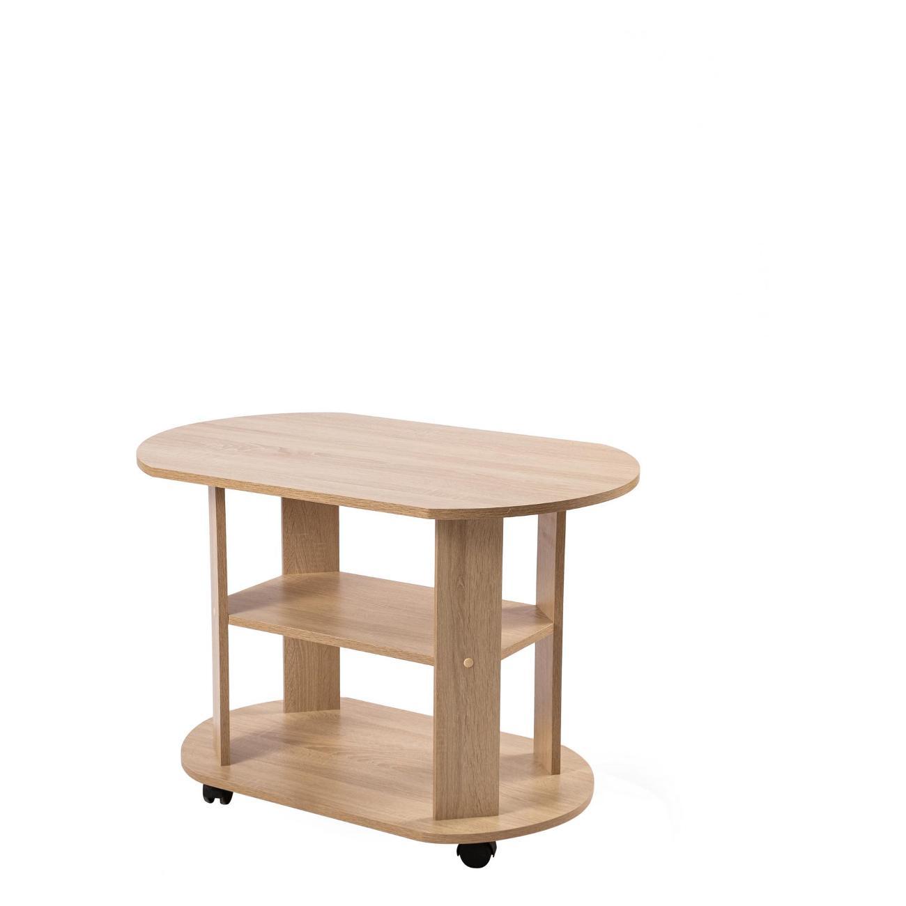 Стол журнальный Frenesie на колесиках круглый с полками в гостиную, дуб сонома, 84х54х58 см.