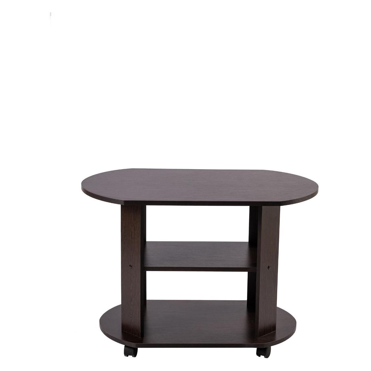 Стол журнальный Frenesie на колесиках круглый с полками в гостиную, венге, 84х54х58 см.