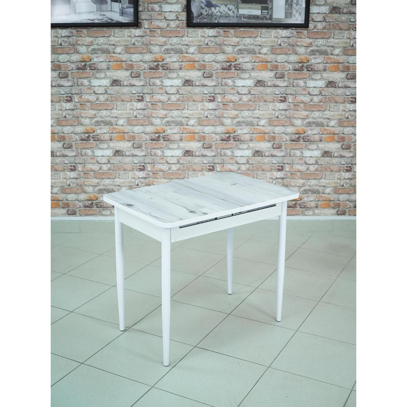 Стол обеденный Frenesie раздвижной Кармен, Бискайская сосна белый, опоры металл белые, 86/125х58х75 см.