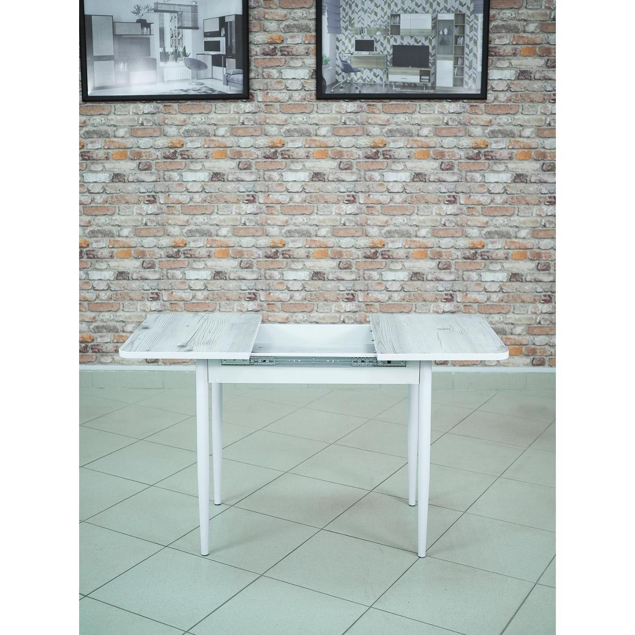 Стол обеденный Frenesie раздвижной Кармен, Бискайская сосна белый, опоры металл белые, 86/125х58х75 см.