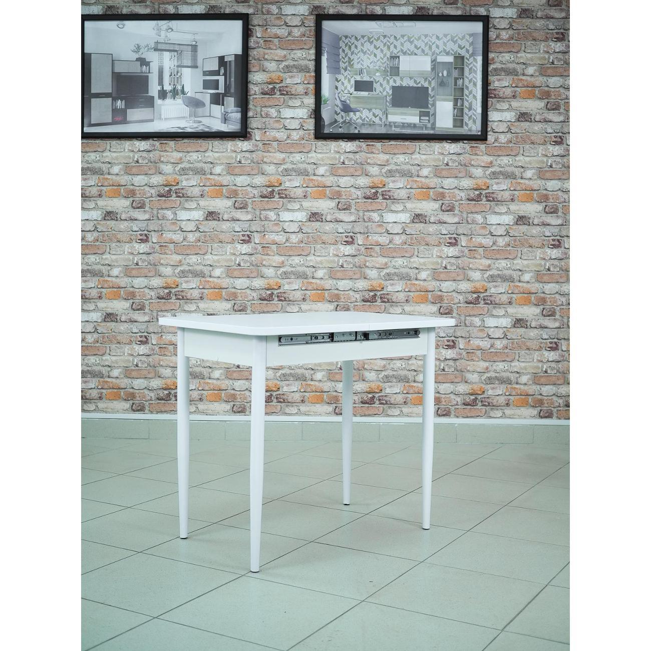 Стол обеденный Frenesie раздвижной Кармен, Антарес белый, опоры металл белые, 86/125х58х75 см.