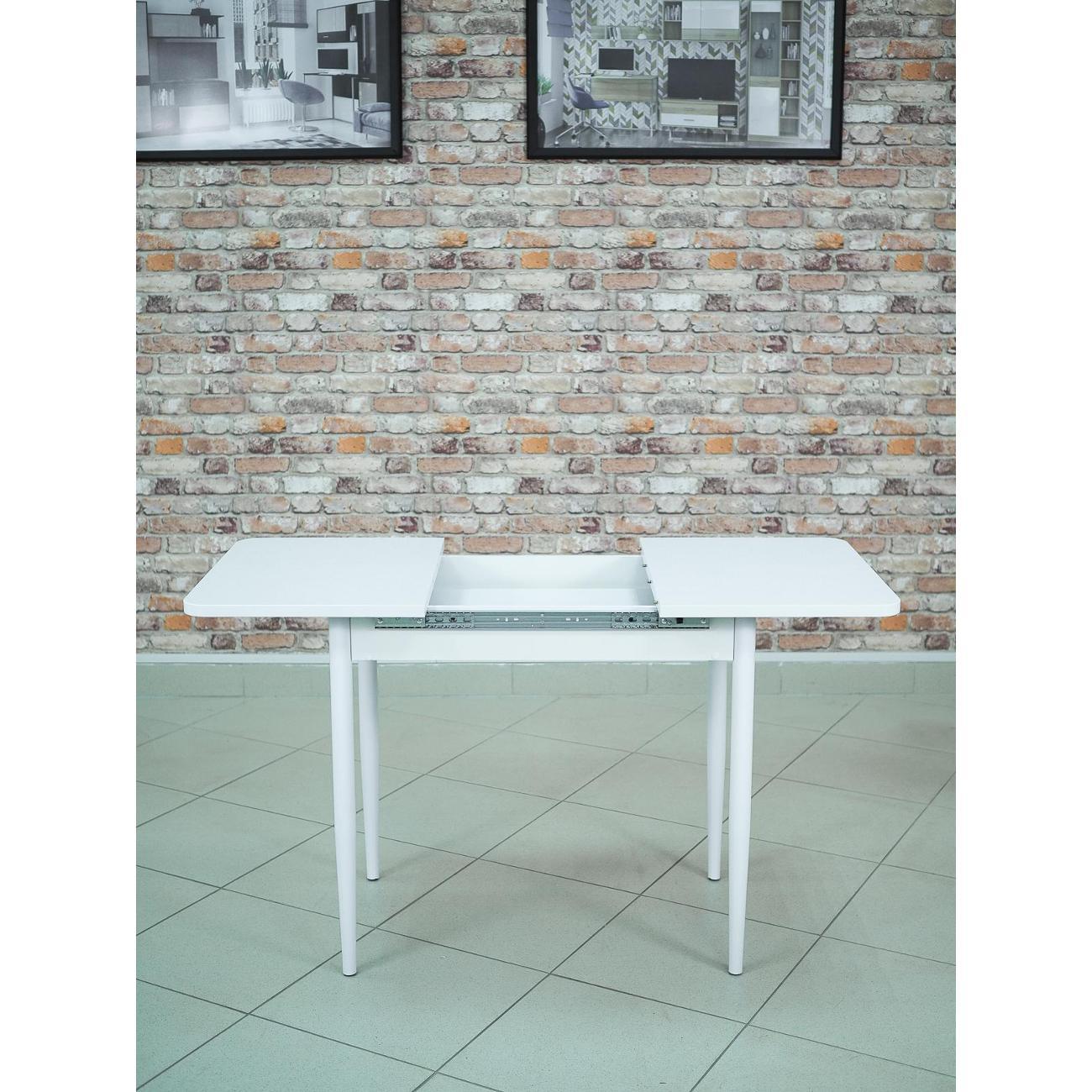 Стол обеденный Frenesie раздвижной Кармен, Антарес белый, опоры металл белые, 86/125х58х75 см.