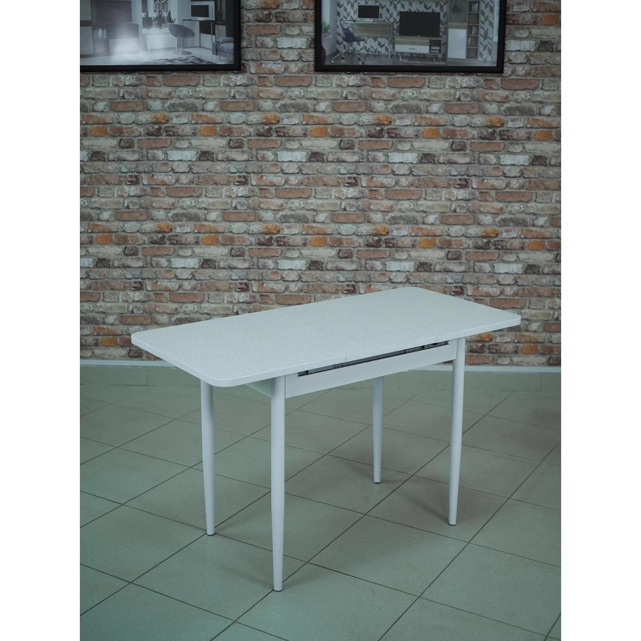 Стол обеденный Frenesie раздвижной Кармен, Семолина бежевая, опоры металл белые, 86/125х58х75 см.