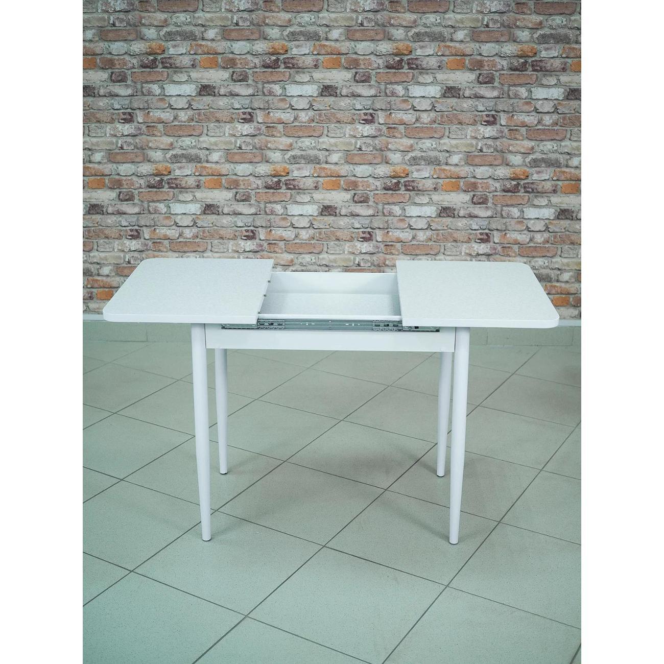 Стол обеденный Frenesie раздвижной Кармен, Семолина бежевая, опоры металл белые, 86/125х58х75 см.