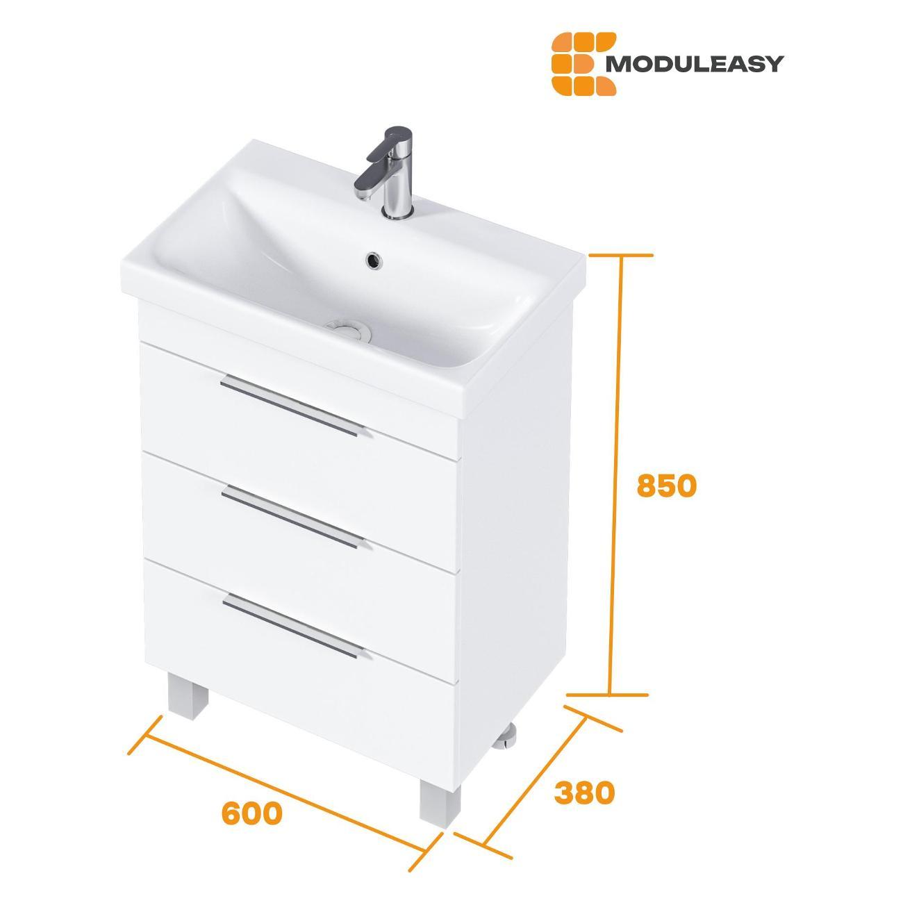 Тумба для ванной MODULEASY Напольная с раковиной SABINA 60х38 см, 3 ящика, цвет Белый Ц0000040911