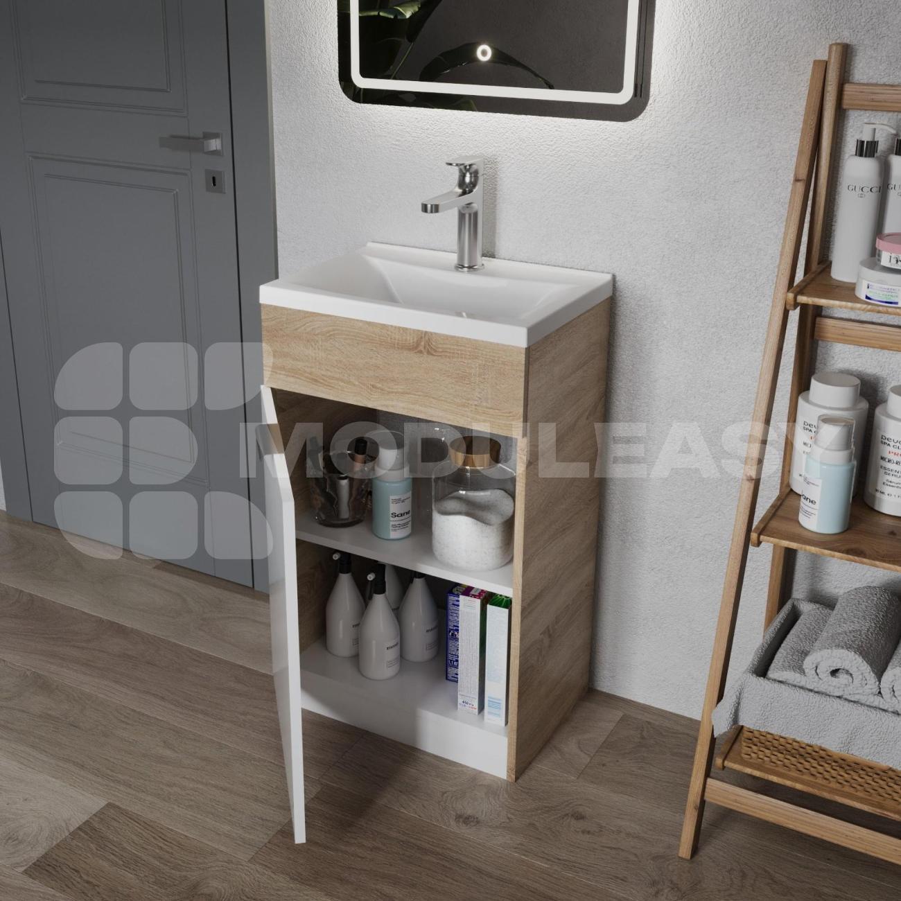 Тумба для ванной MODULEASY с раковиной 50х35 см VEVA напольная, цвет Дуб Сонома Ц0000039173