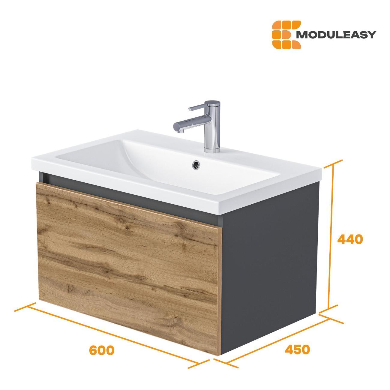 Тумба для ванной MODULEASY Подвесная с раковиной 60х45 см ARONI, цвет Антрацит/Дуб крафт золотой Ц0000042906