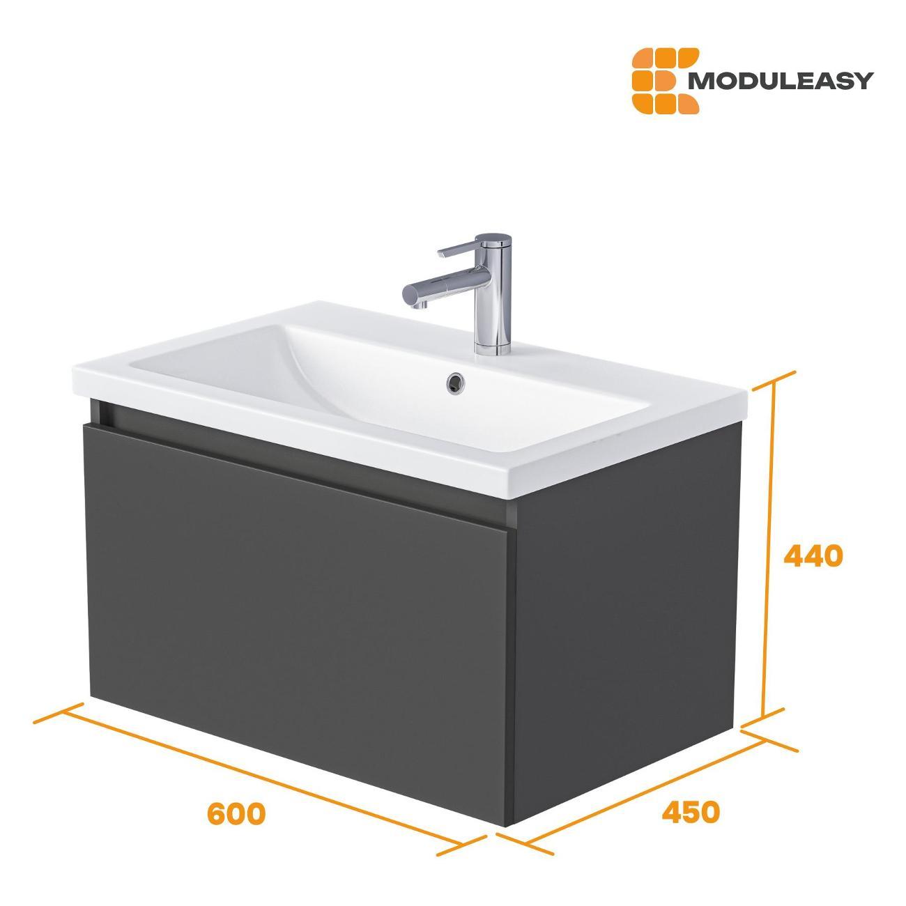 Тумба для ванной MODULEASY Подвесная с раковиной 60х45 см ARONI, цвет Антрацит/Монолит дарк Ц0000042907