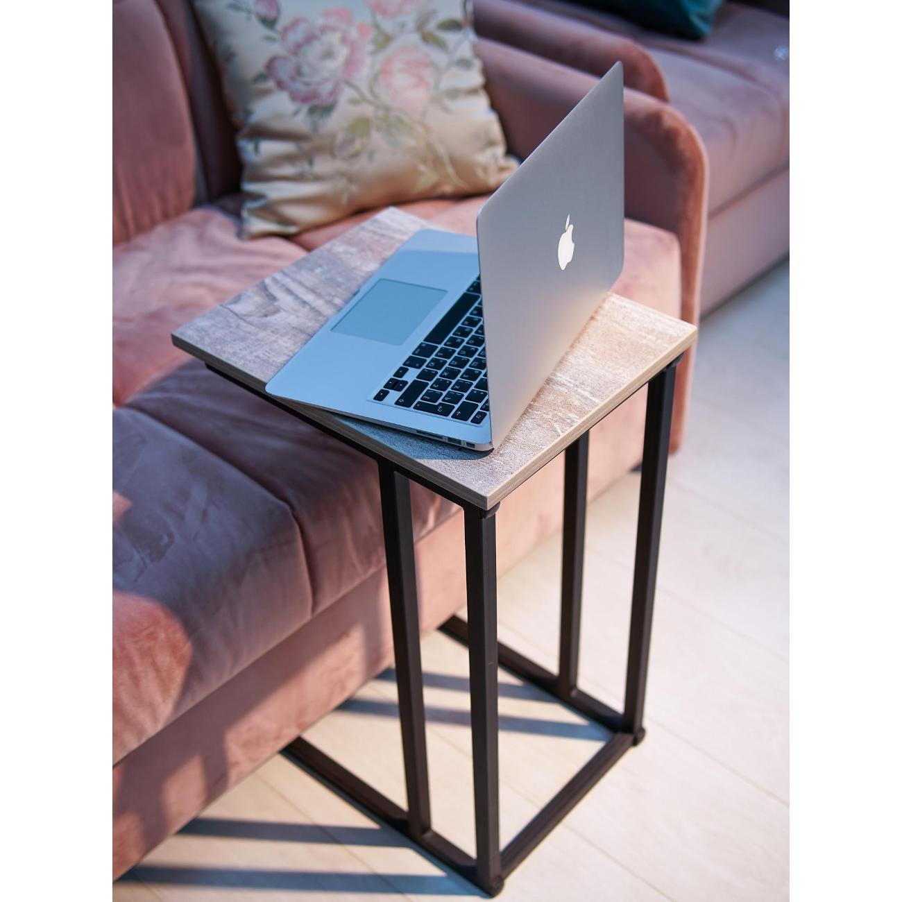 Стол журнальный Frenesie приставной для ноутбука лофт, бетон пайн тёмный, опоры металл чёрные, 32х40х60 см.