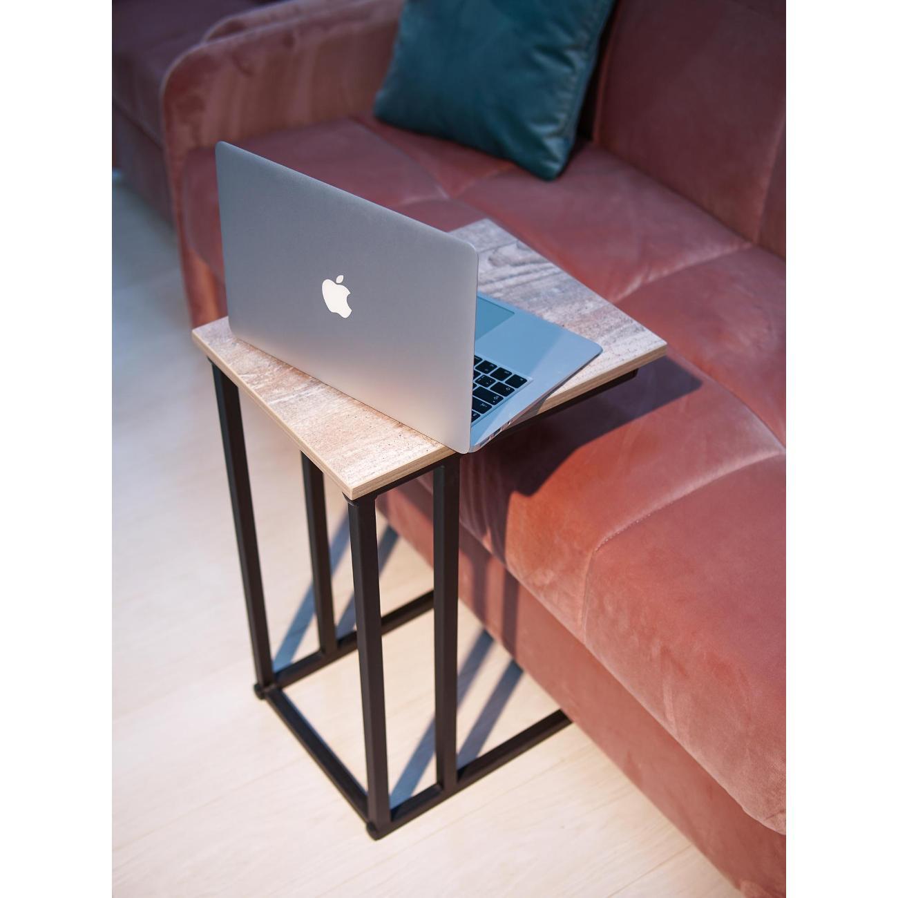 Стол журнальный Frenesie приставной для ноутбука лофт, бетон пайн тёмный, опоры металл чёрные, 32х40х60 см.