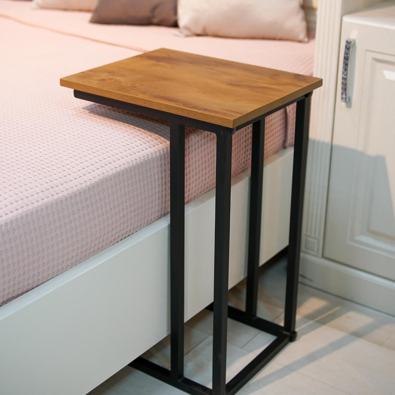 Стол журнальный Frenesie приставной для ноутбука лофт, таксония, опоры металл чёрные, 32х40х60 см.