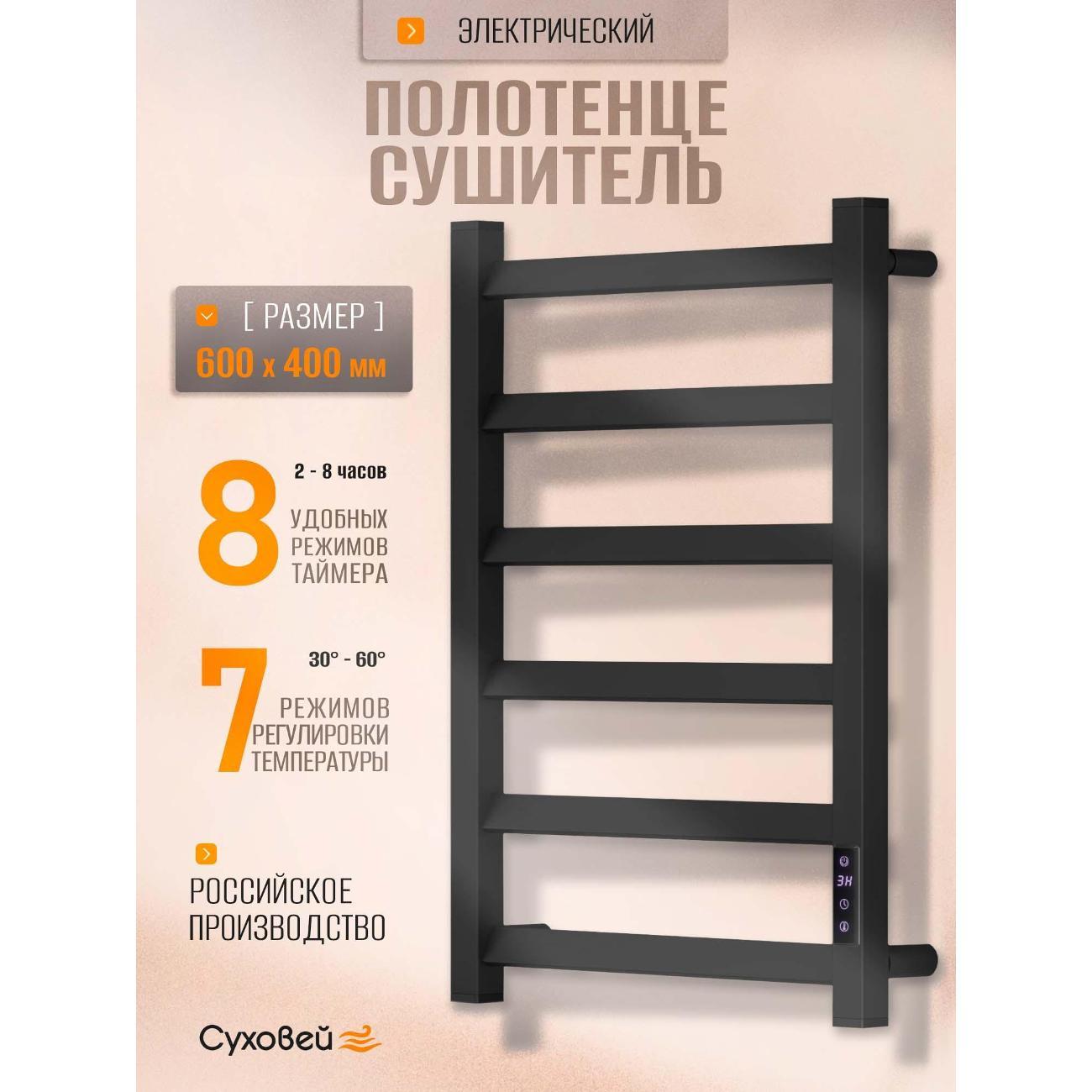 Полотенцесушитель Суховей Глобус GSL64001BM 600x400, черный матовый