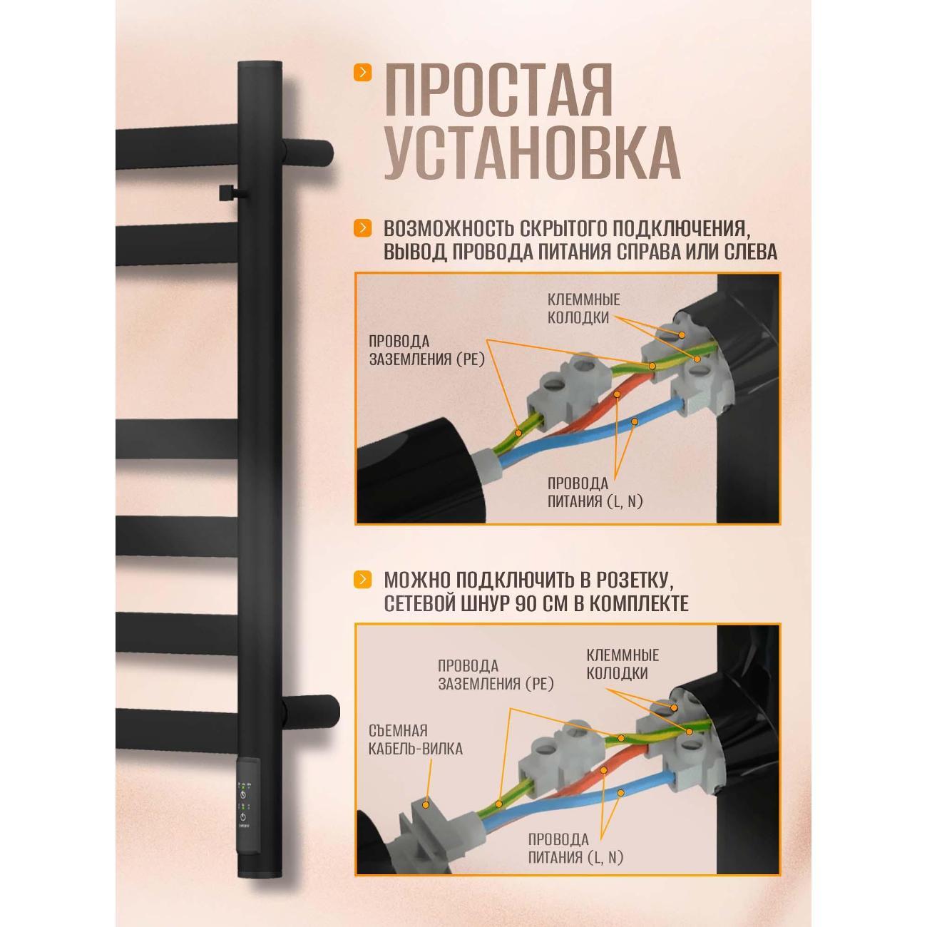 Полотенцесушитель Суховей Соната SSF64101BM 600x400 с крючками, черный матовый