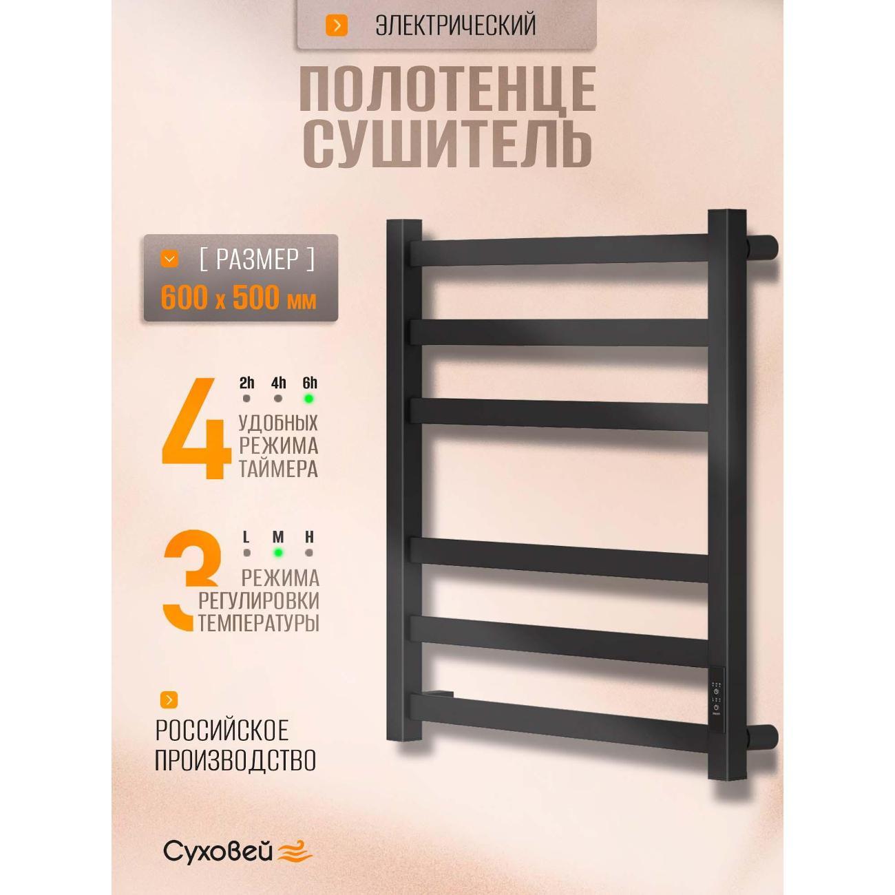 Полотенцесушитель Суховей Триумф TSR65001BM 600x500, черный матовый