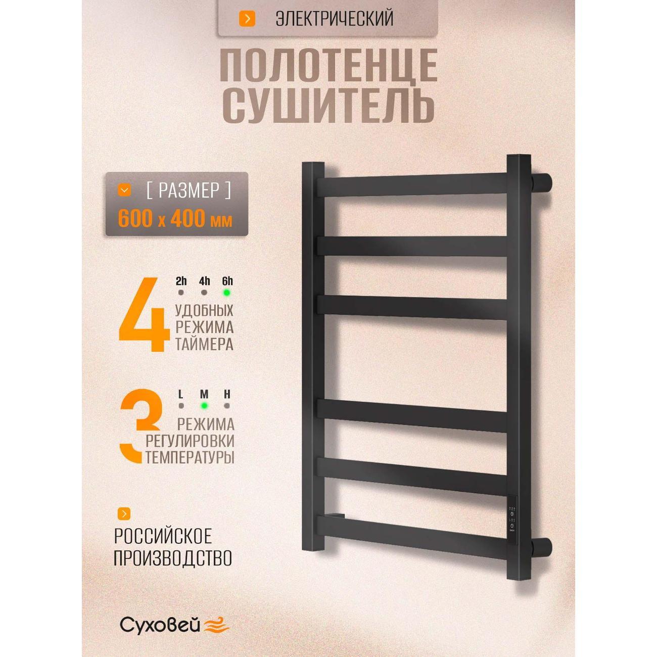 Полотенцесушитель Суховей Триумф TSR64001BM 600x400, черный матовый