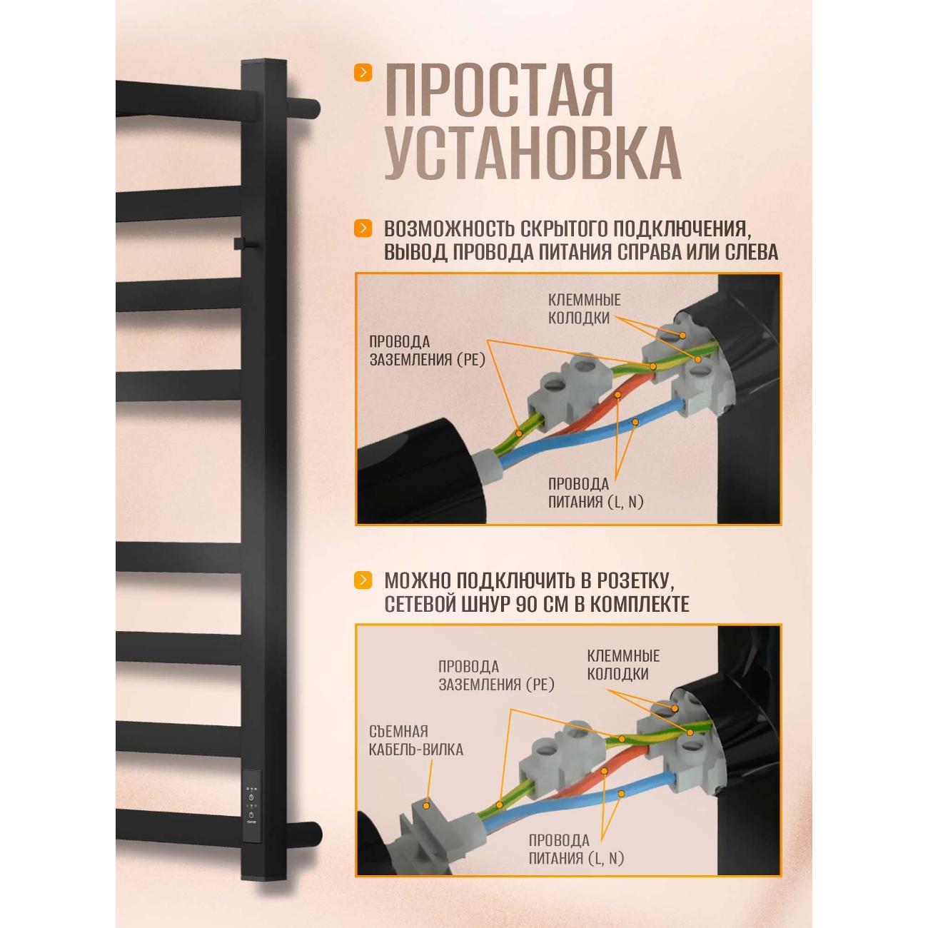 Полотенцесушитель Суховей Триумф TSR84111BM 800x400 с крючками и полкой, черный матовый