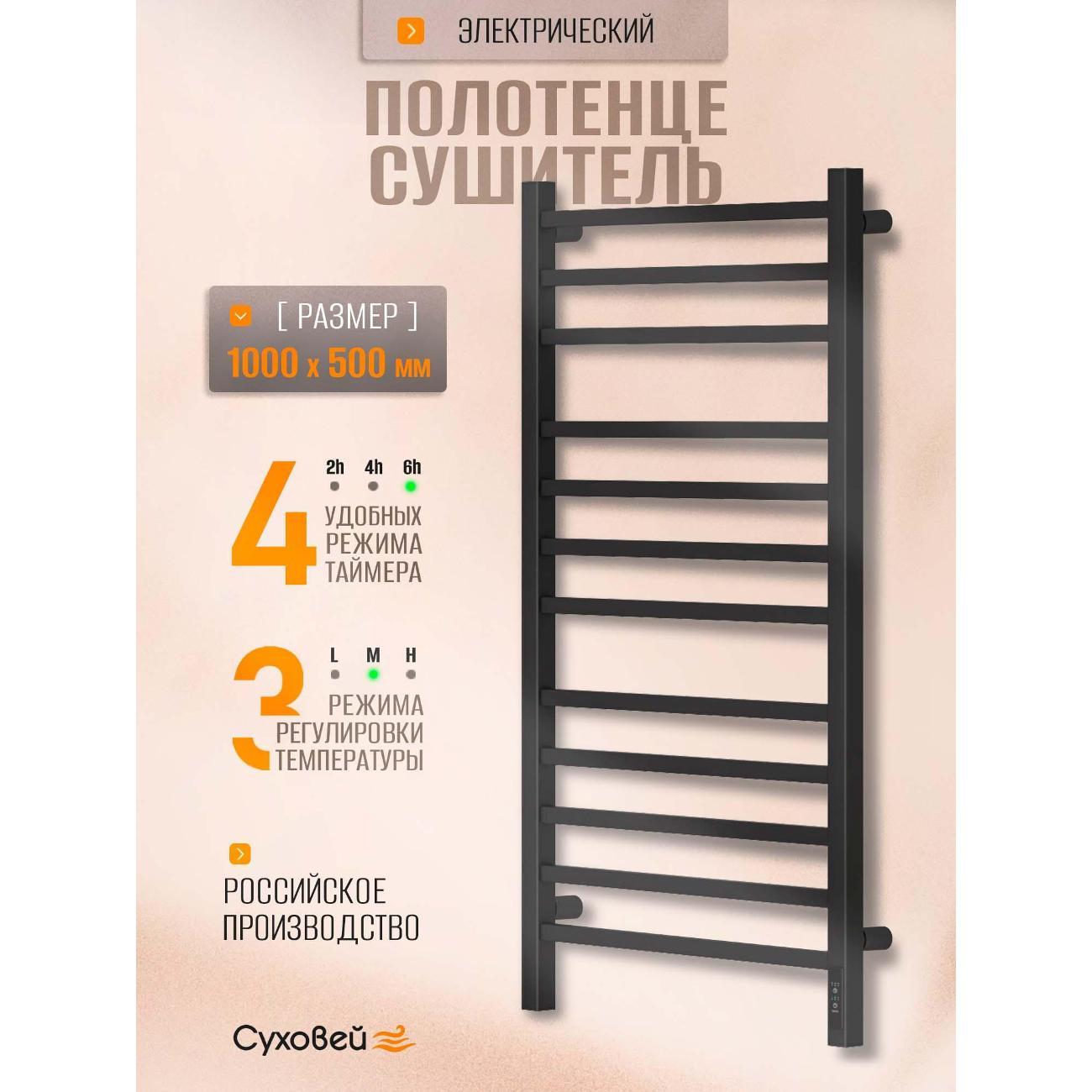 Полотенцесушитель Суховей Атлет AST05001BM 1000x500, черный матовый