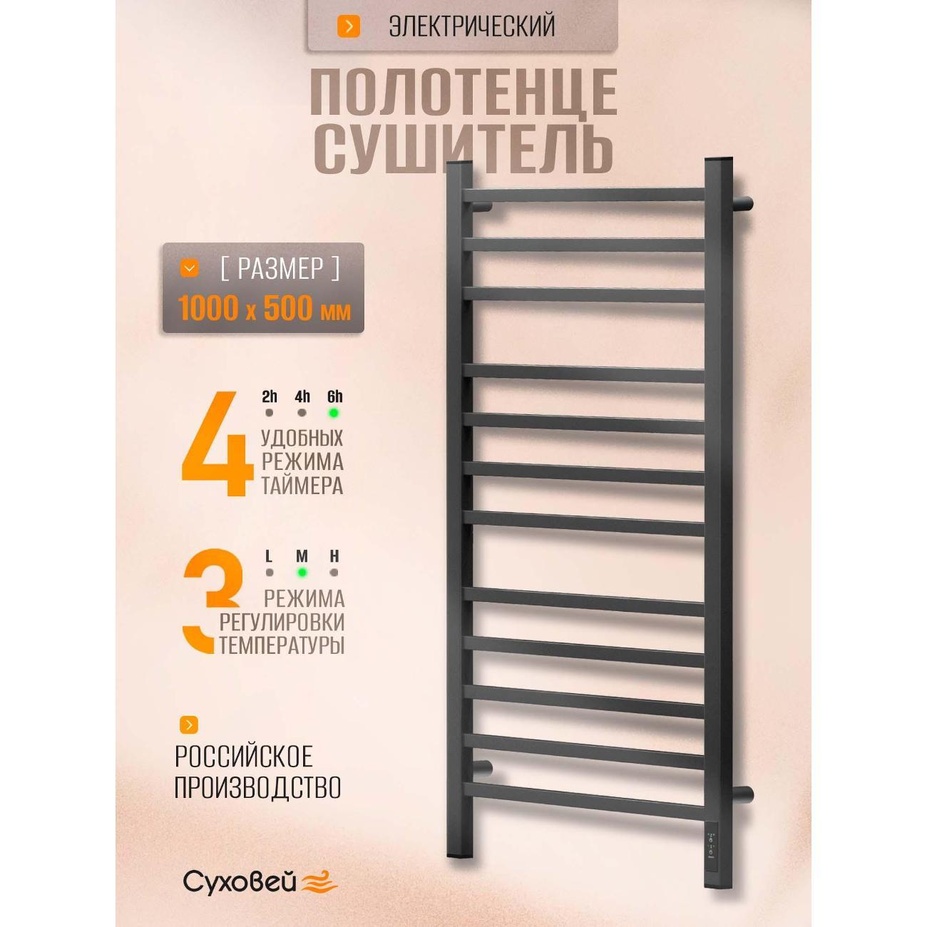 Полотенцесушитель Суховей Атлет AST05001GF 1000x500, графит металлик