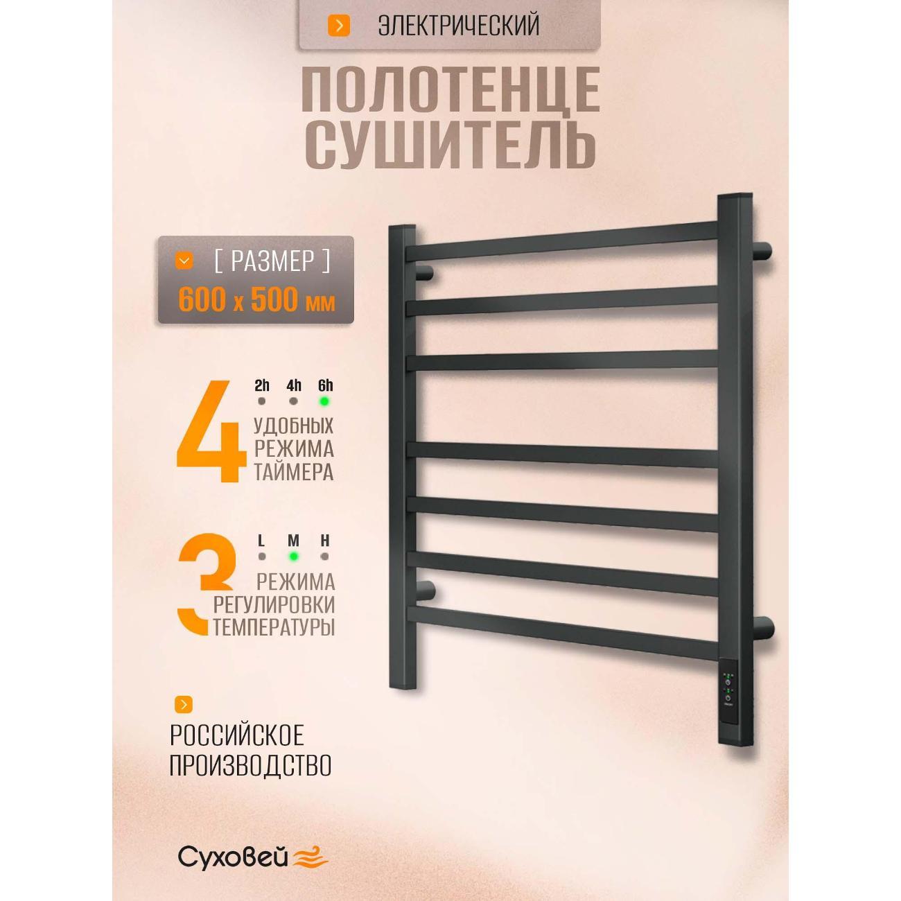 Полотенцесушитель Суховей Атлет AST65001GF 600x500, графит металлик