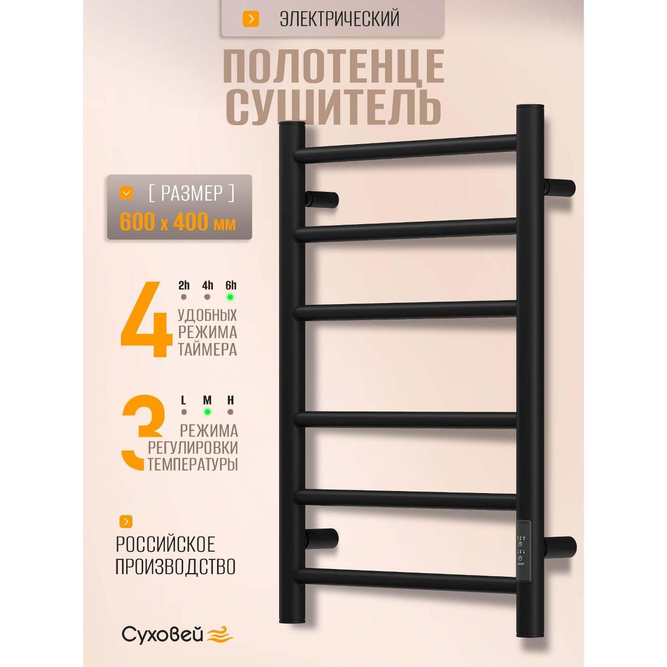 Полотенцесушитель Суховей Стиль SST64001BM 600x400, черный матовый
